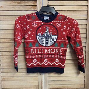 The Biltmore Kids Christmas Sweater Size Medium Red Fair Isle Holiday Festive
